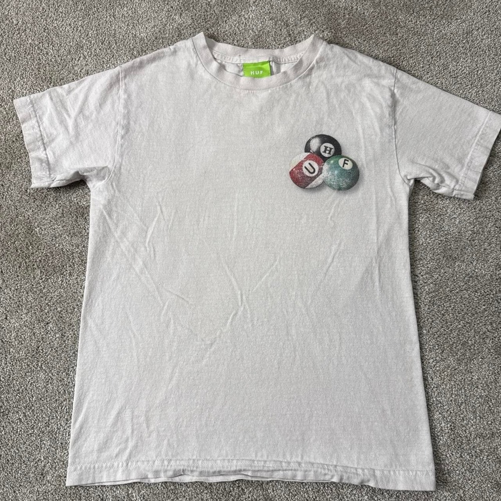 HUF Billiard Ball Print T-Shirt White Short Sleeve Logo Small